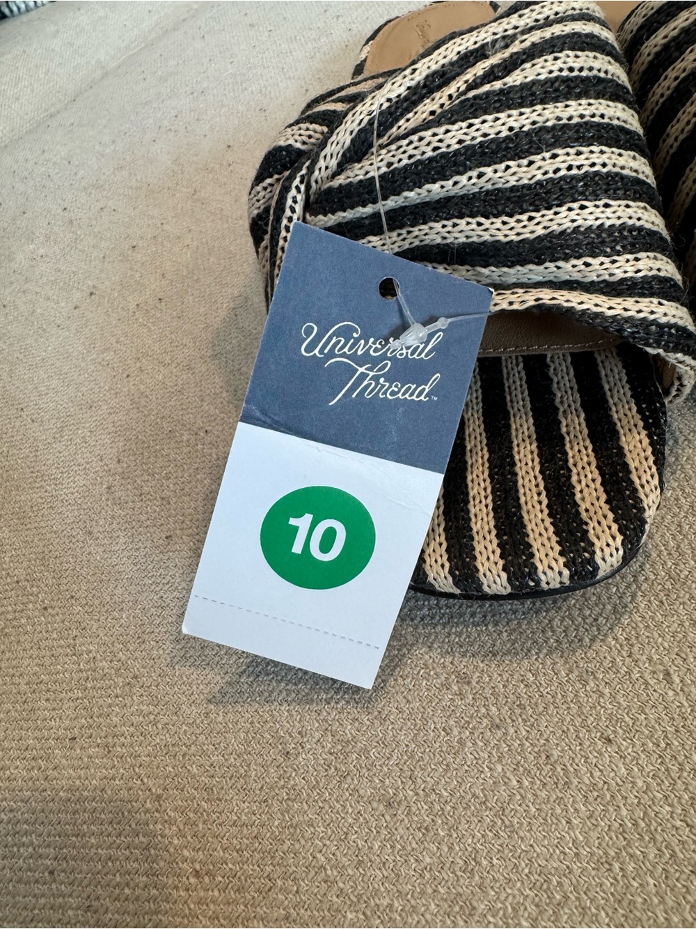 Universal Thread Women’s Mila Striped Slide Raffia Sandals, Tan/Black, Sz 10 NWT - Picture 9 of 11